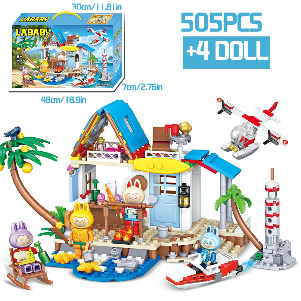 

City Street View Building Blocks MOC Seaside Vacation Homes Boats Drones Coconut Trees Figure Bricks Toys for Children DIY Gifts