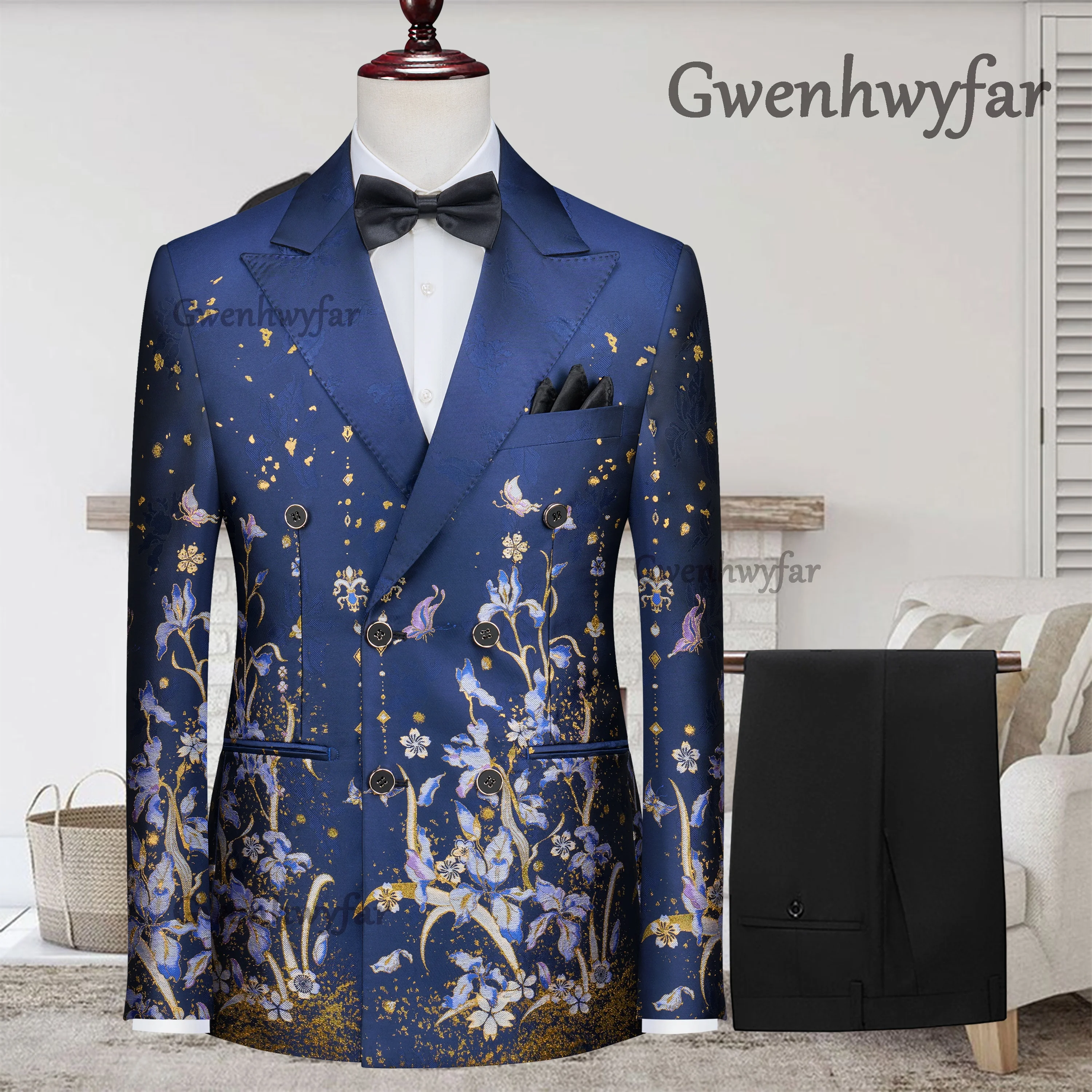 

Мужской индивидуальный роскошный смокинг Gwenhwyfar 2026: пиджак, брюки, жилет — комплект для торжественных мероприятий (3 предмета)