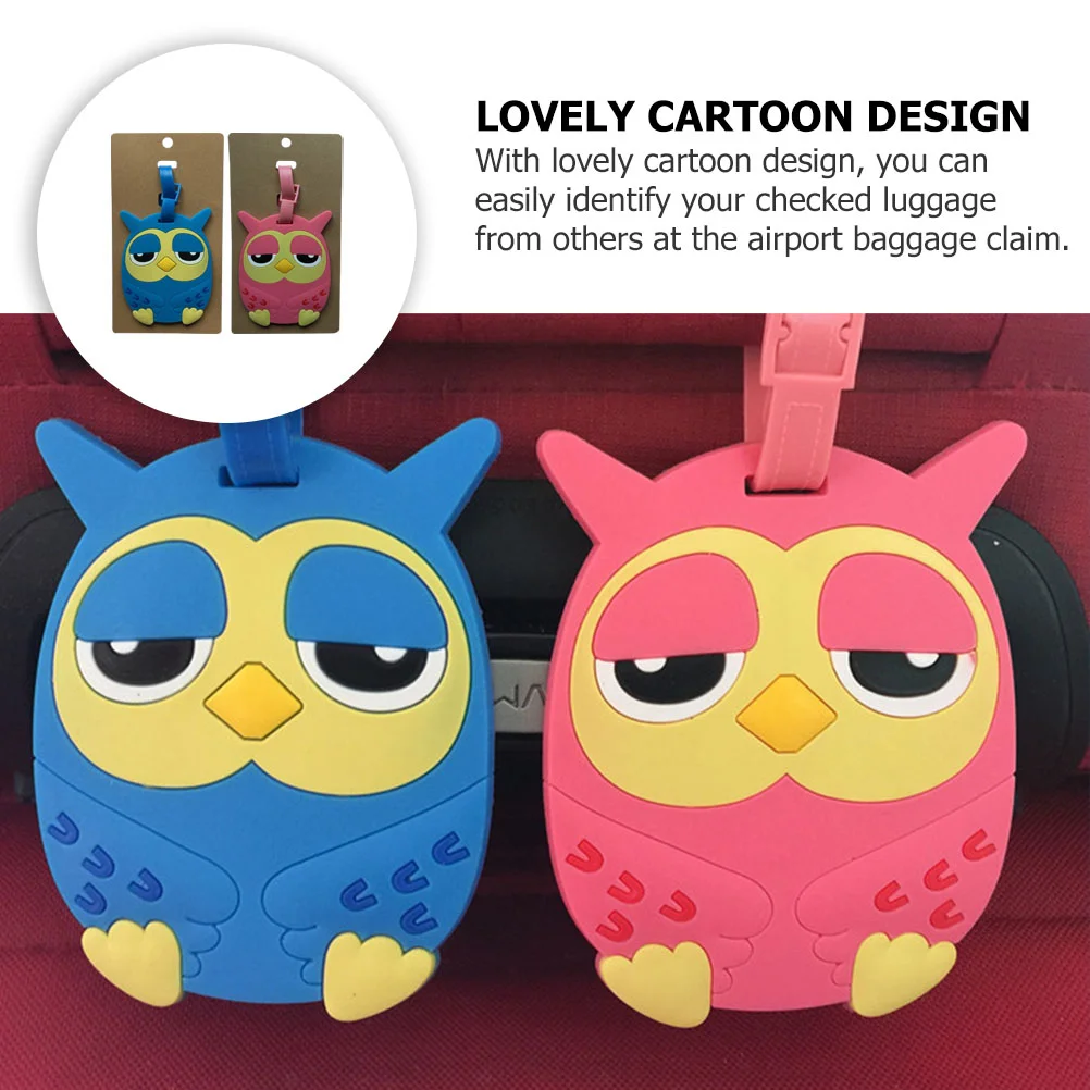 2 Pcs Luggage Tag Label Silicone Tags Travel Bag Baggage Owl Labels Silica Gel Cartoon Suitcase