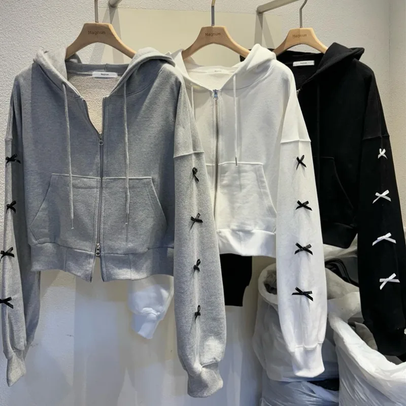 

Осенне-зимняя женская толстовка-куртка на молнии с узлами ручной работы, свободного кроя, в японском стиле, повседневная, цветная