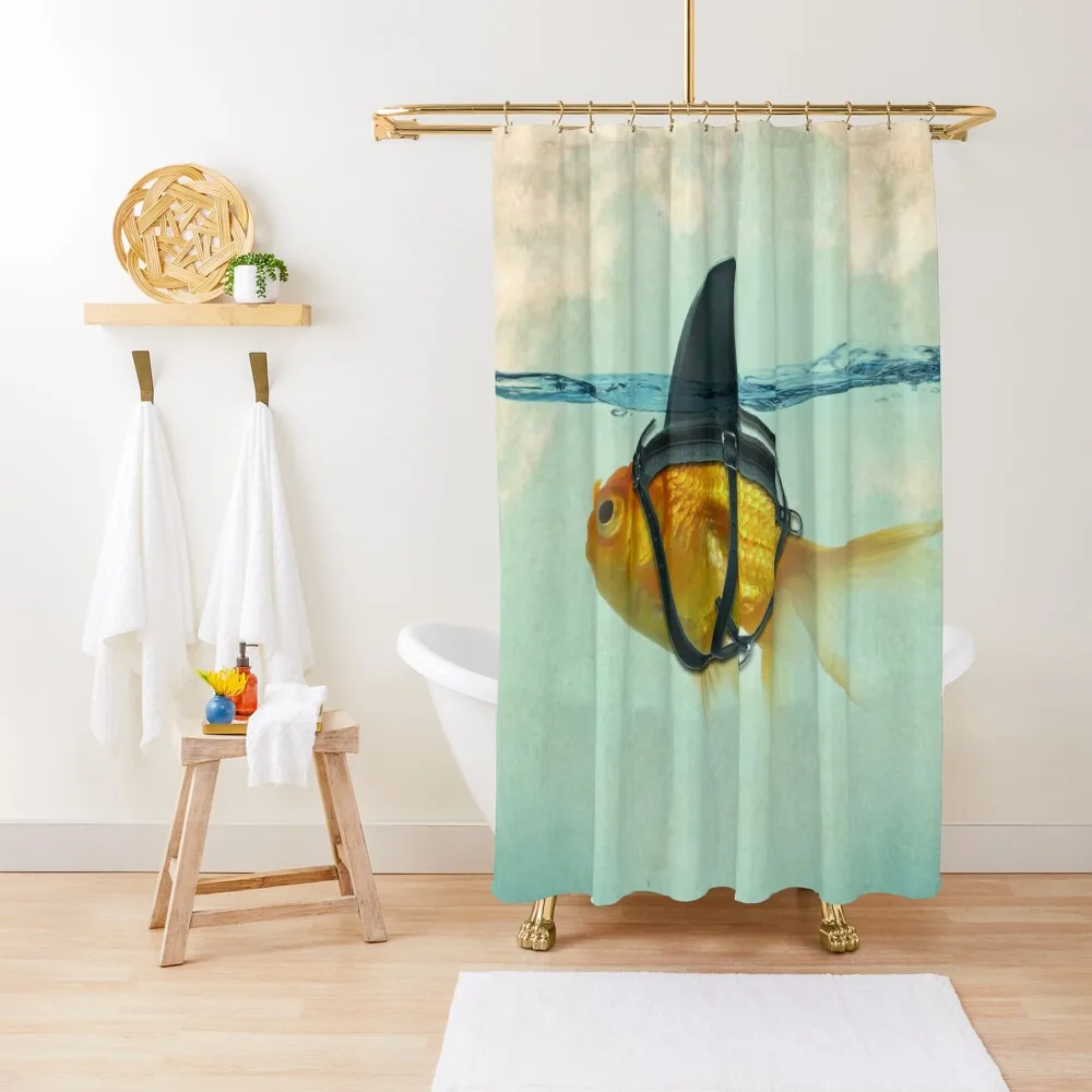 

Brilliant Disguise, Goldfish with a Shark Fin Shower Curtain Shower Bathroom Bathroom Accessories Bathtub Bathroom Decor Curtain