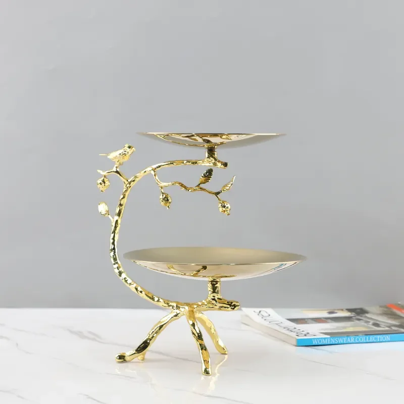 New Chinese Creative Metal Electroplating Double-layer Fruit Plate Dim Sum Plate Living Room Restaurant Hotel Model Room Home