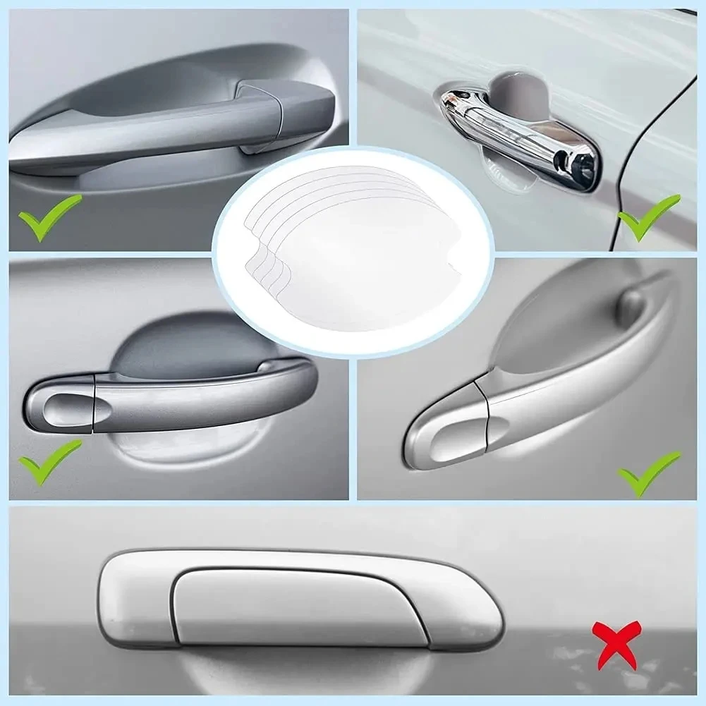 10Pcs Auto Car Door Handle Protective Film Transparent Door Handle Sticker Door Bowl Scratch Sticker Self-adhesive With Scraper