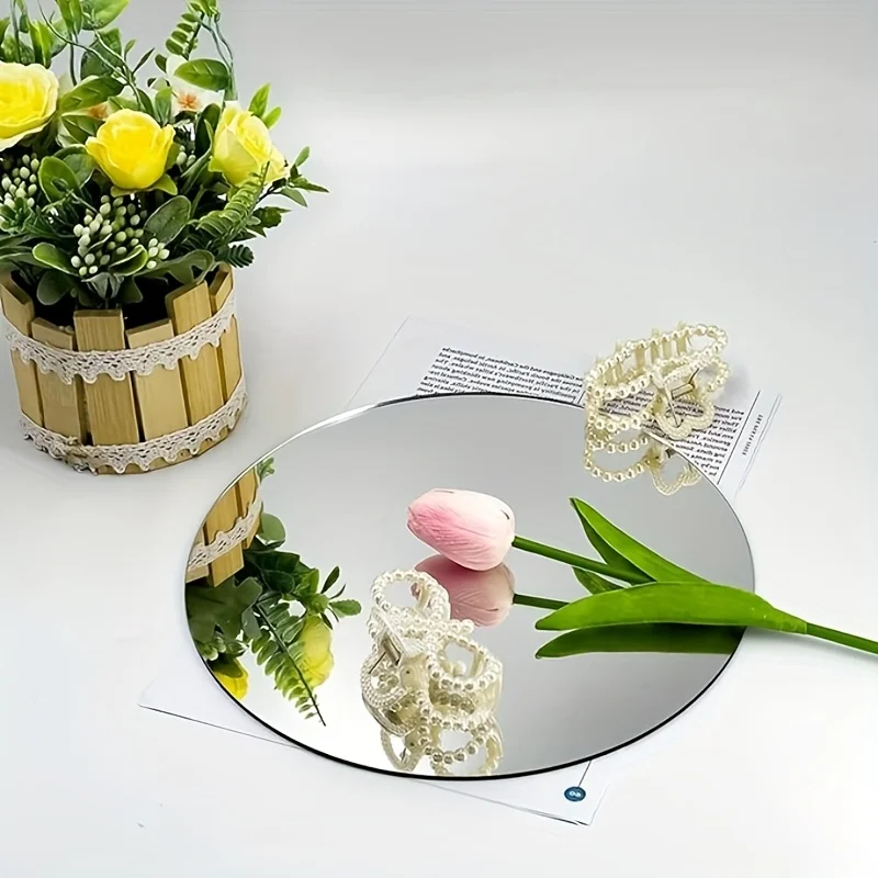 8PCS DIY Usage Trays Elegant Mirror Stickers Decor Bedroom Nursery Bathroom Hotel Kindergarten Home Decor Silvery 25CM 1MM