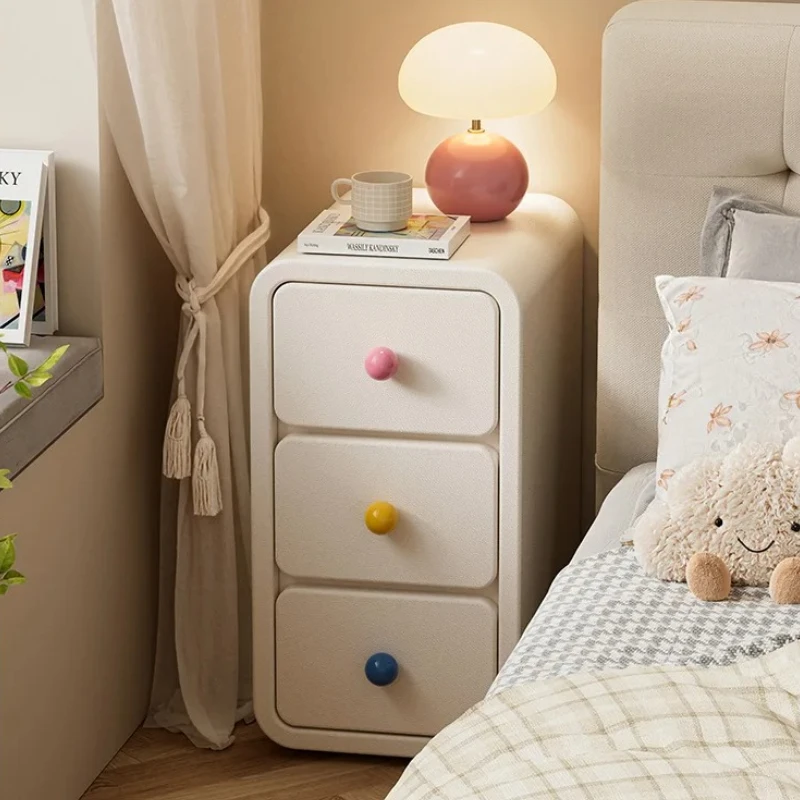 Wooden Nightstand Bedside Table with Storage Drawer Creative Leather Side Table Organizer for Boys