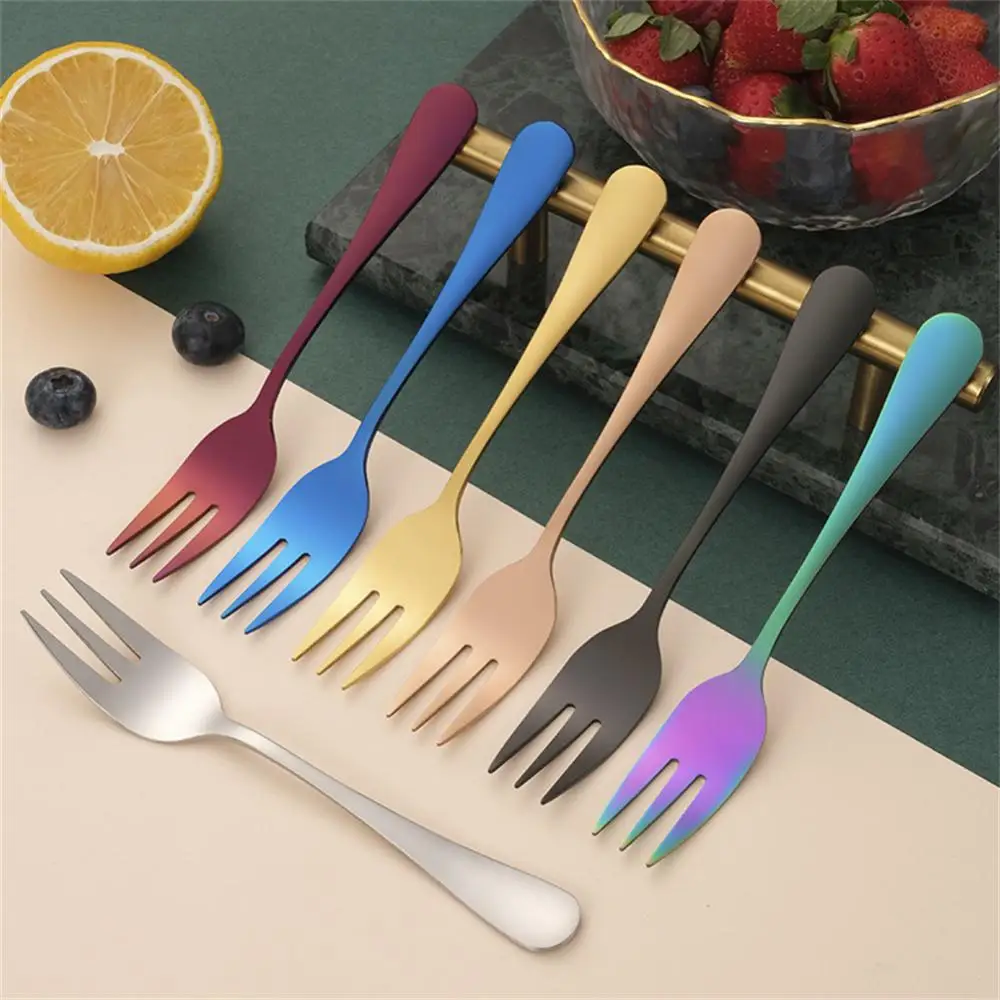 1~4PCS Ice Cream Cake Tea Fork Salad Fork Dessert Fork Tableware Tea Fork Stainless Steel Portable Kitchen Utensils