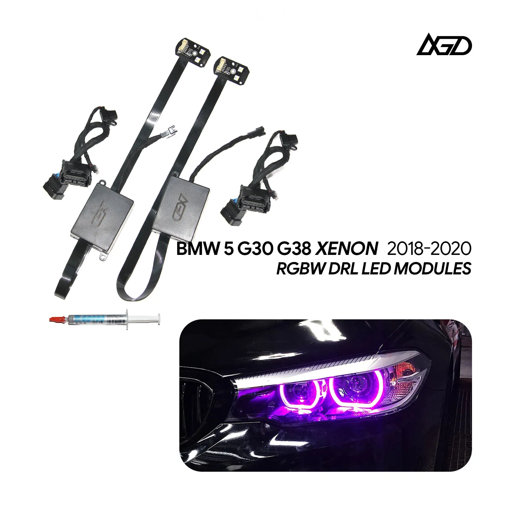 وحدات LED RGBW DRL لسيارات BMW 2018-2020 5 'G31 G30 G38 F90 مع حلقة عين الملاك تناسب المصباح غير المتكيف