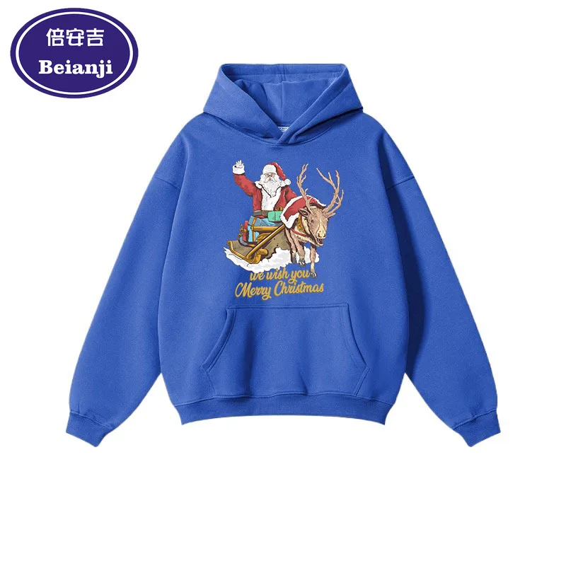 Beianji  Christmas men's hoodie casual long sleeve thick pullover men's and women's Elk old cartoon 3D printed pullover