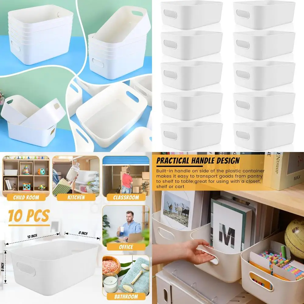 

10-Piece White Storage Bins Set for Kitchen Pantry, Small Baskets, 12x8x5 Inches Home Organizer