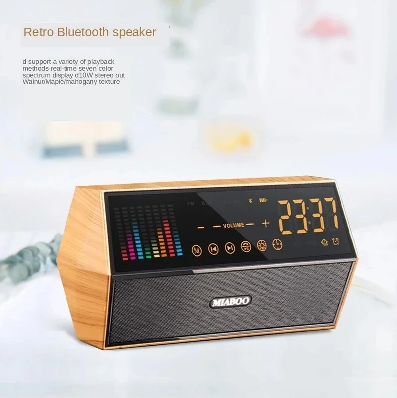 Retro Wooden Bluetooth Speaker BT Clock LED Display Color Dynamic Spectrum Altavoz Bluetooth FM Caixa De Som Bluetooth