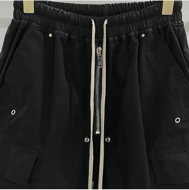 R0 Men Dark Pants Large Pocket Workwear Dark Large Loose Wide Leg Casual Black Pants