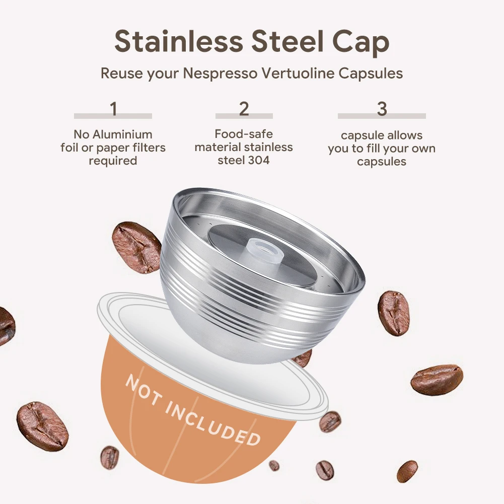 Nespresso Vertuo Next Vertuoline Reusable Stainless Steel Capsule Refillable Coffee Filter with Original Pod iCafilas