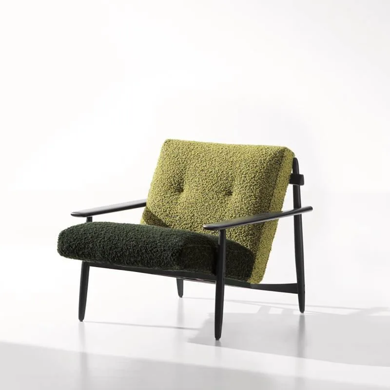 

Leisure single antique chair small apartment living room bedroom cotton and linen teddy color matching solid wood sofa