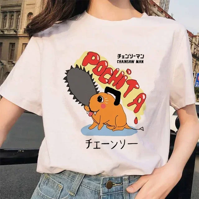 Manga Pochita Makima shirt for Women Japanese Anime Chainsaw Man T-shirt Unisex Funny Cartoon Graphic Tee Short Sleeve Summer