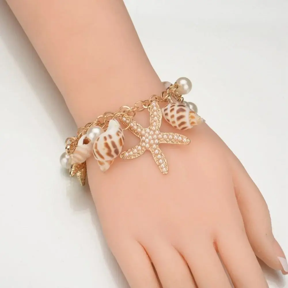 Alloy Bohemian Bead Bracelet Seed Bead Seashell Conch Beaded Wristband Bohemian Style Adjustable Elastic Cord