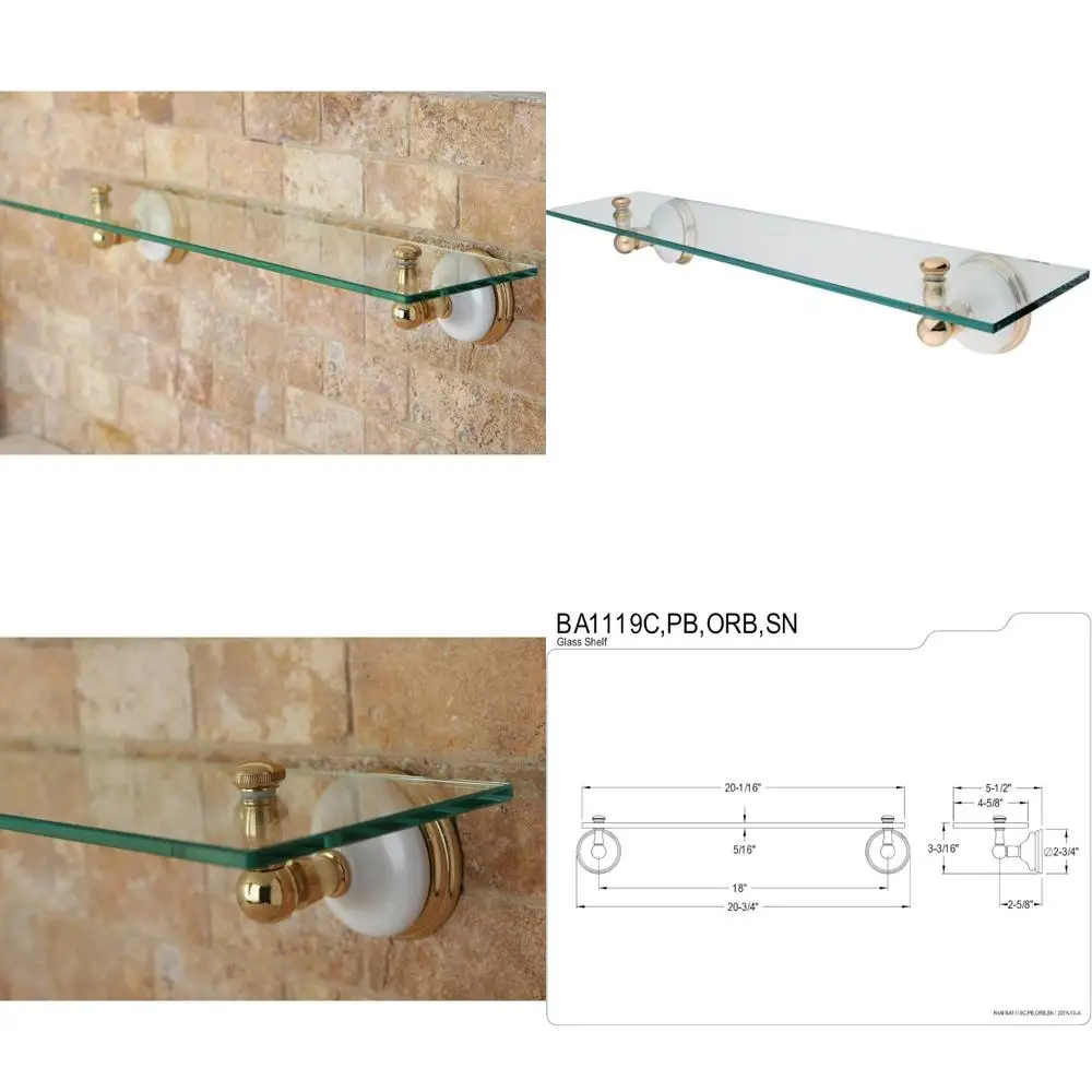 

Polished Brass Glass Shelf, BA1119PB Model
