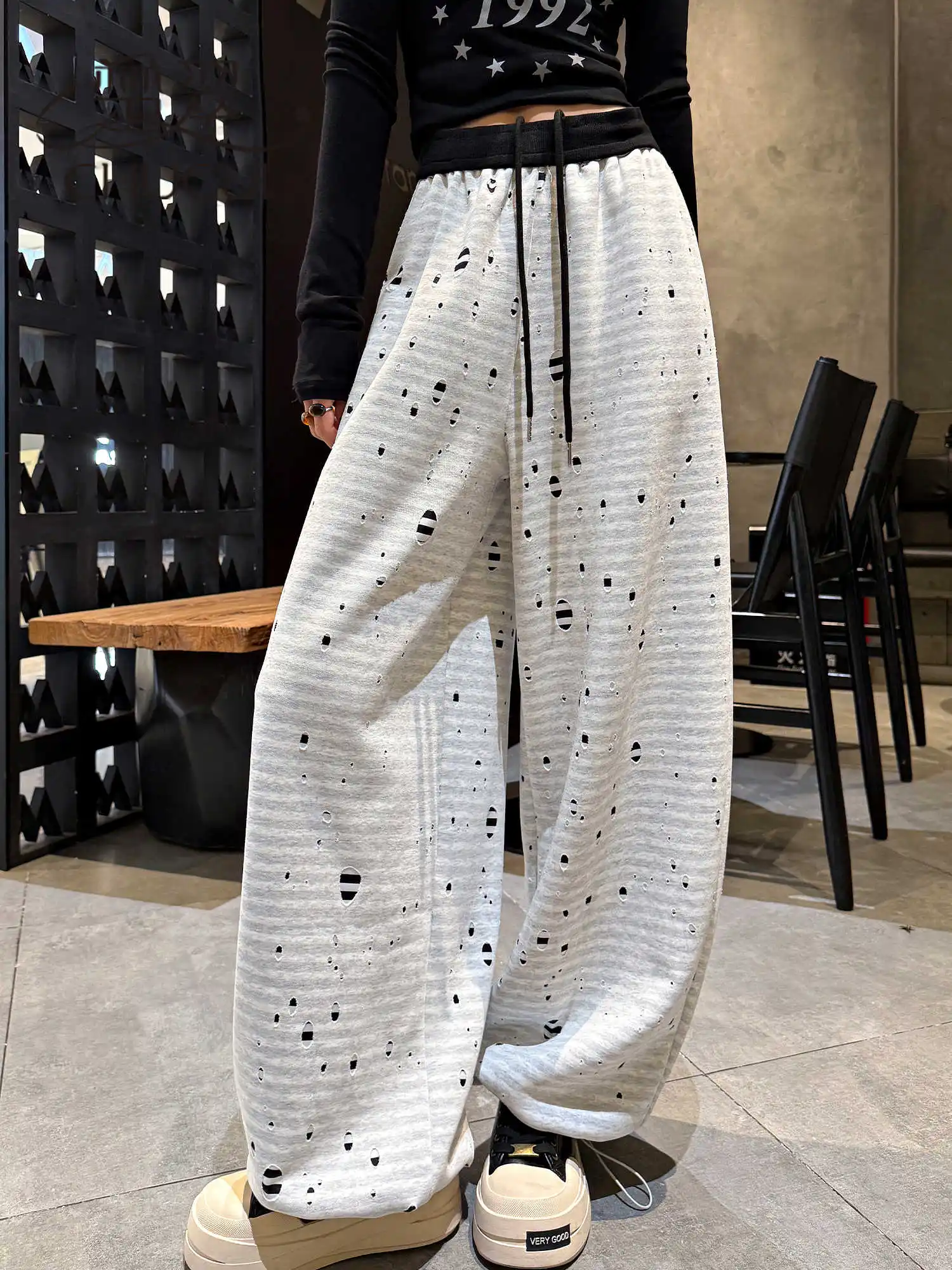 

Женские серые мешковатые широкие спортивные штаны, большие брюки для танцев со звездами, Harajuku, японский стиль 2000-х годов, винтажные повседневные брюки Y2k, осень