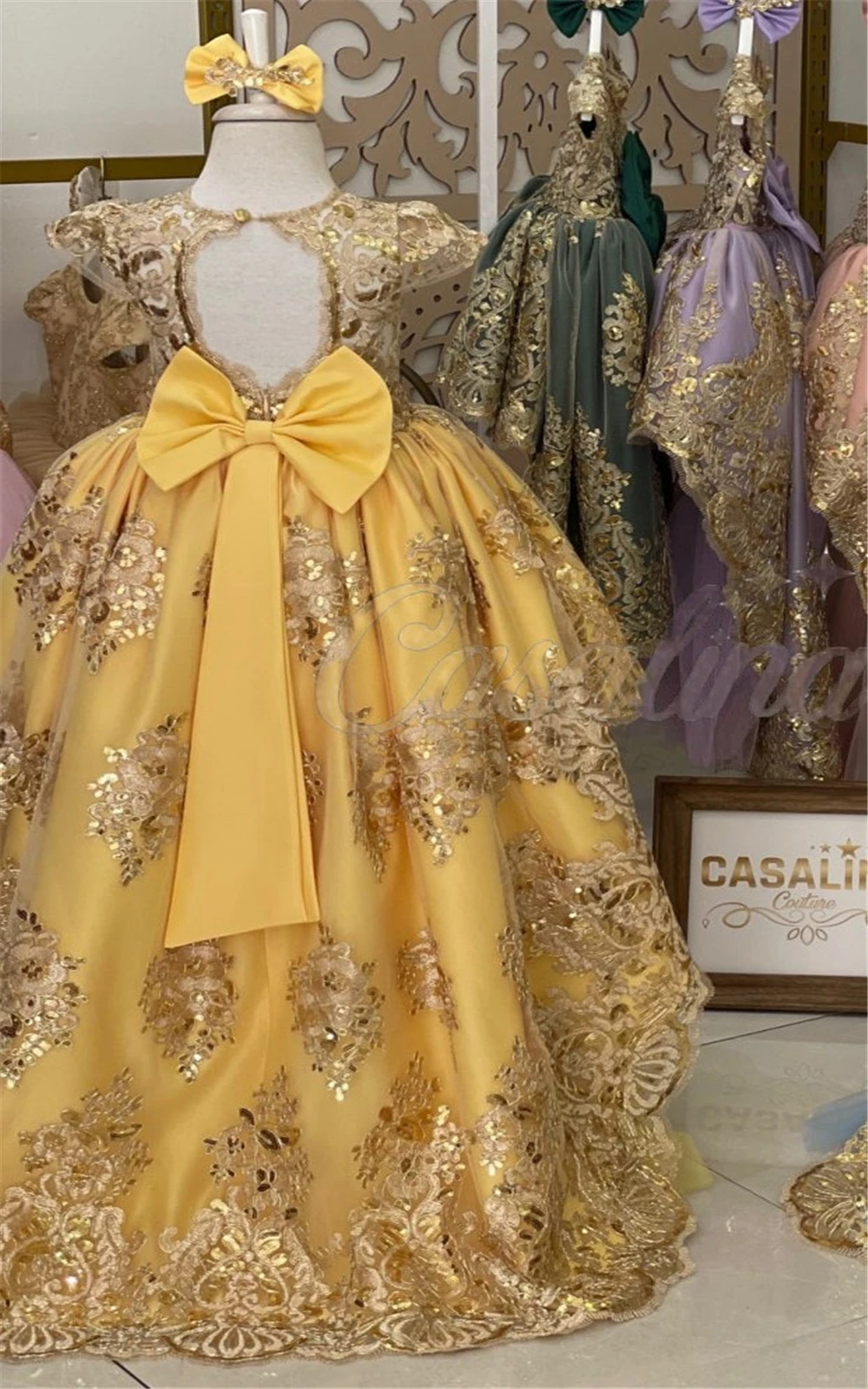 Lindo vestido da menina de flor blush ouro rendas príncipes comprimento total inchado crianças presente aniversário primeira comunhão vestidos vestidos noite