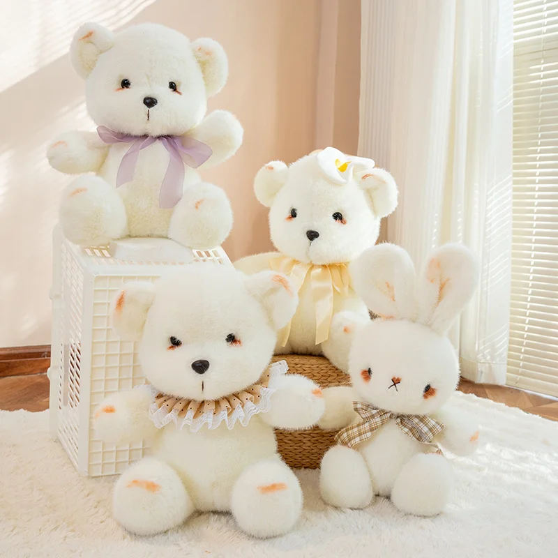 포근한 스모키 메이크업 토끼 곰 봉제 인형 따뜻하고 사랑스러운 어린이용 인형 파티 장식 재미있는 선물