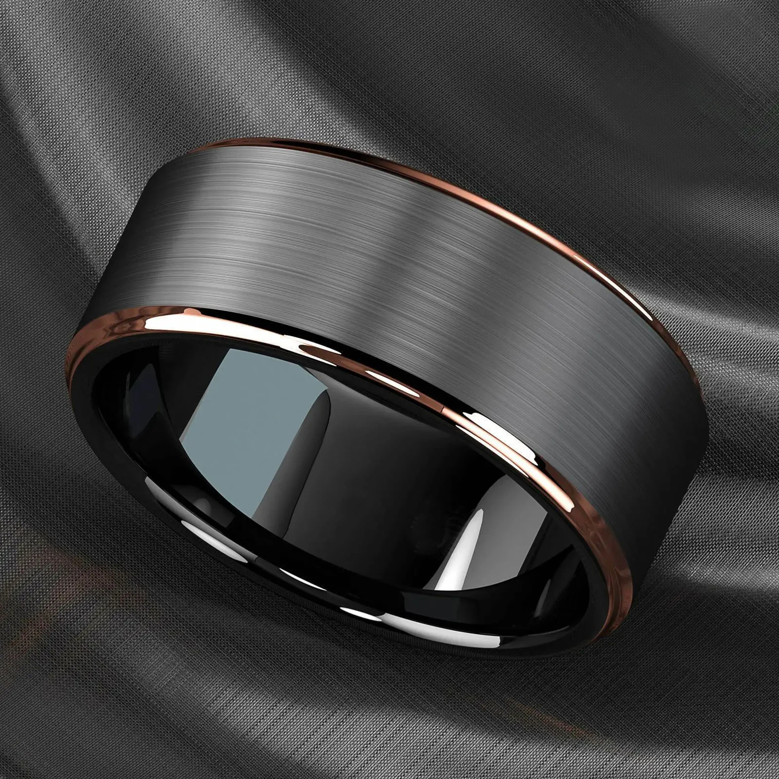 Mode 8mm Edelstahl Ringe für Männer Rose Gold Farbe Schritt Rand Schwarz Gebürstet Männer Ringe Hochzeit Schmuck geschenke – Detail 2