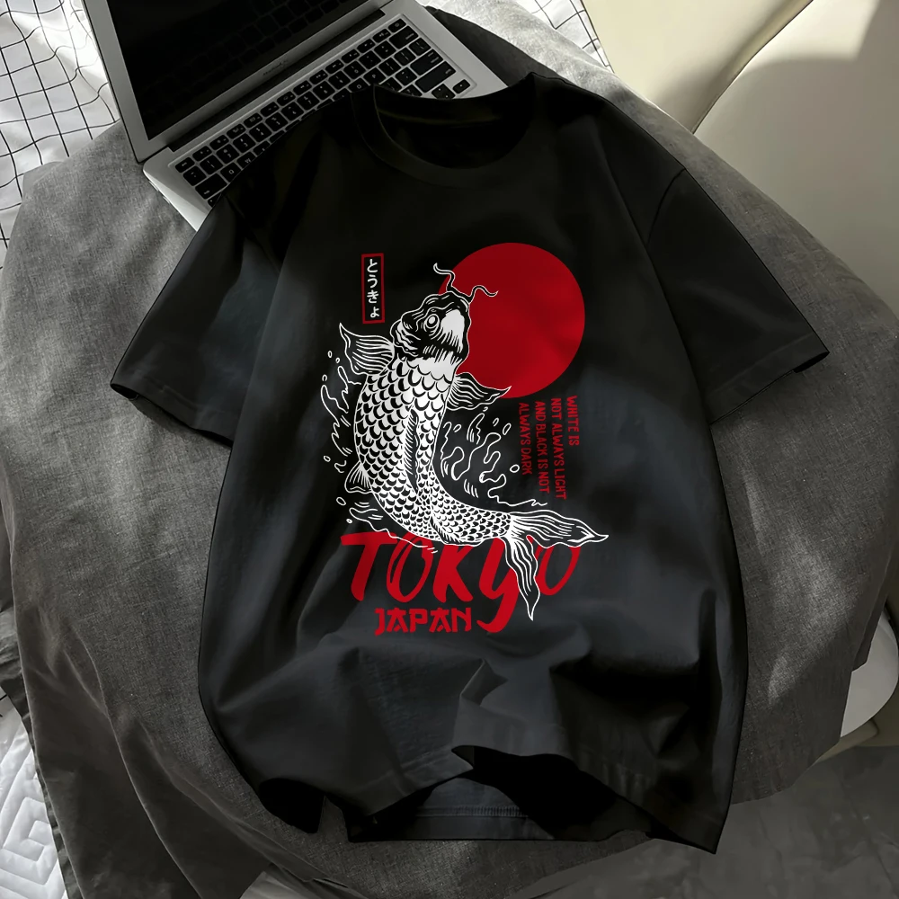 Tokyo Japan Koi Prints T-Shirts Womens Summer Tops Comfortable O-Neck Short Sleeve T Shirts Street Soft Clothes