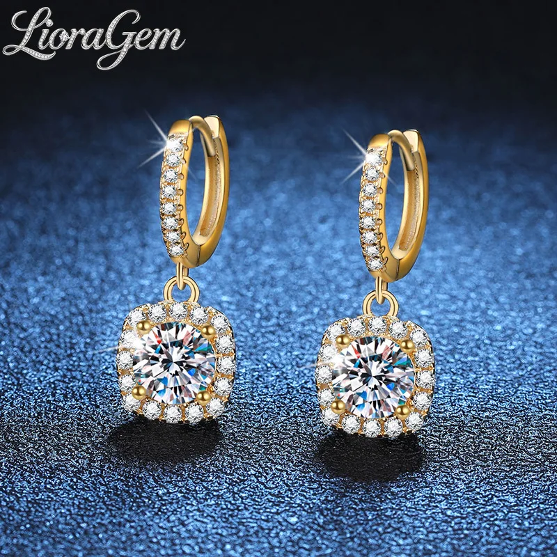 LioraGem Ultra-Sparkling Moissanite Women's Pendant Earrings, Classic Square-Shaped Full-Diamond Earrings 18K Gold Stamp