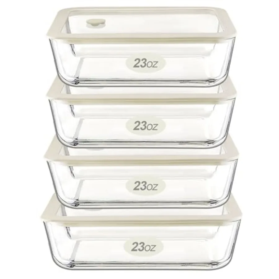 

Glass Food Container Set with Glass Lid 4 Pack Food Storage Containers Set Airtight LeakProof 100% Plastic Free Meal Prep Conta