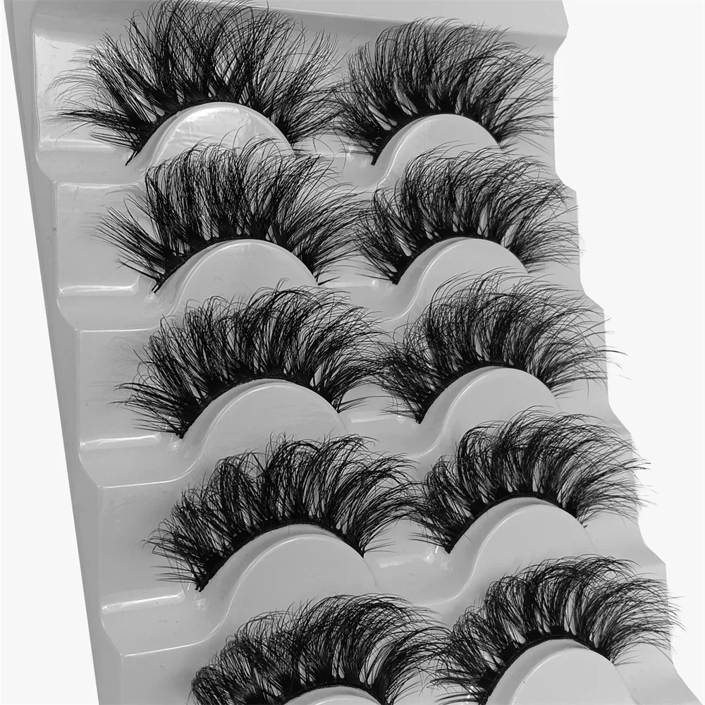 5 Pairs Fluffy False Eyelashes Thick Long Faux Mink Eyelashes Long Lasting Dramatic Volume Messy lashes Extension