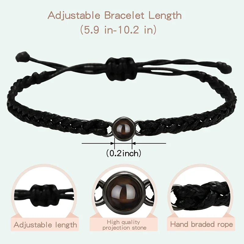 Custom Bracelets With Picture Inside Customized Photos Projection Pendant Couple Bracelets Hand-woven Rope Birthday Gifts