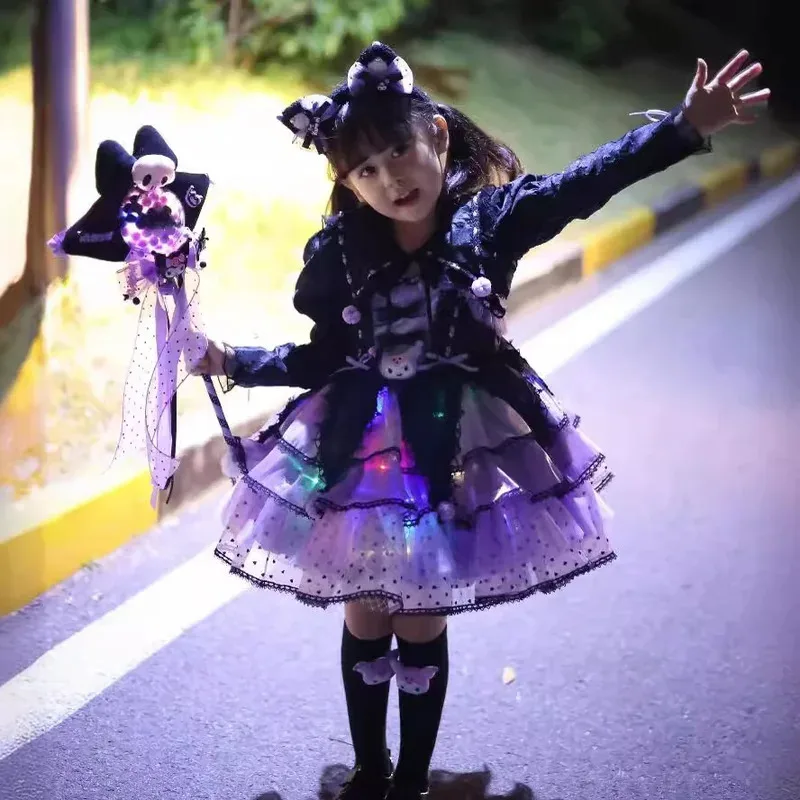 Hot Kawaii Autumn Girl Kuromi Lolita Sling Halloween Cos Children'S Fluffy Princess Dressx;8's,6;