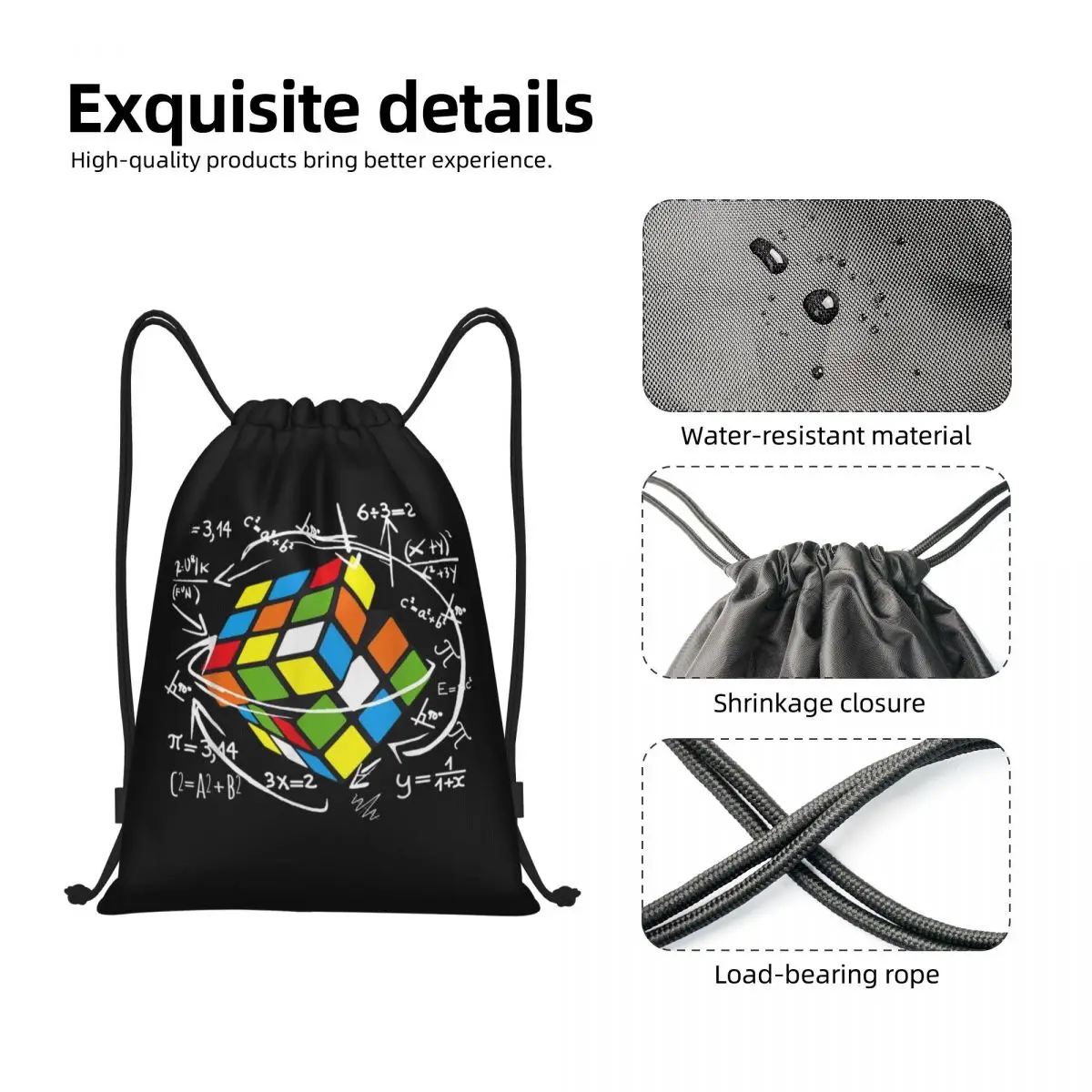 Math Rubik Rubix Player Cube mochila con cordón para hombres y mujeres, deporte, gimnasio, Sackpack portátil, amantes de las matemáticas, bolsa de compras, saco