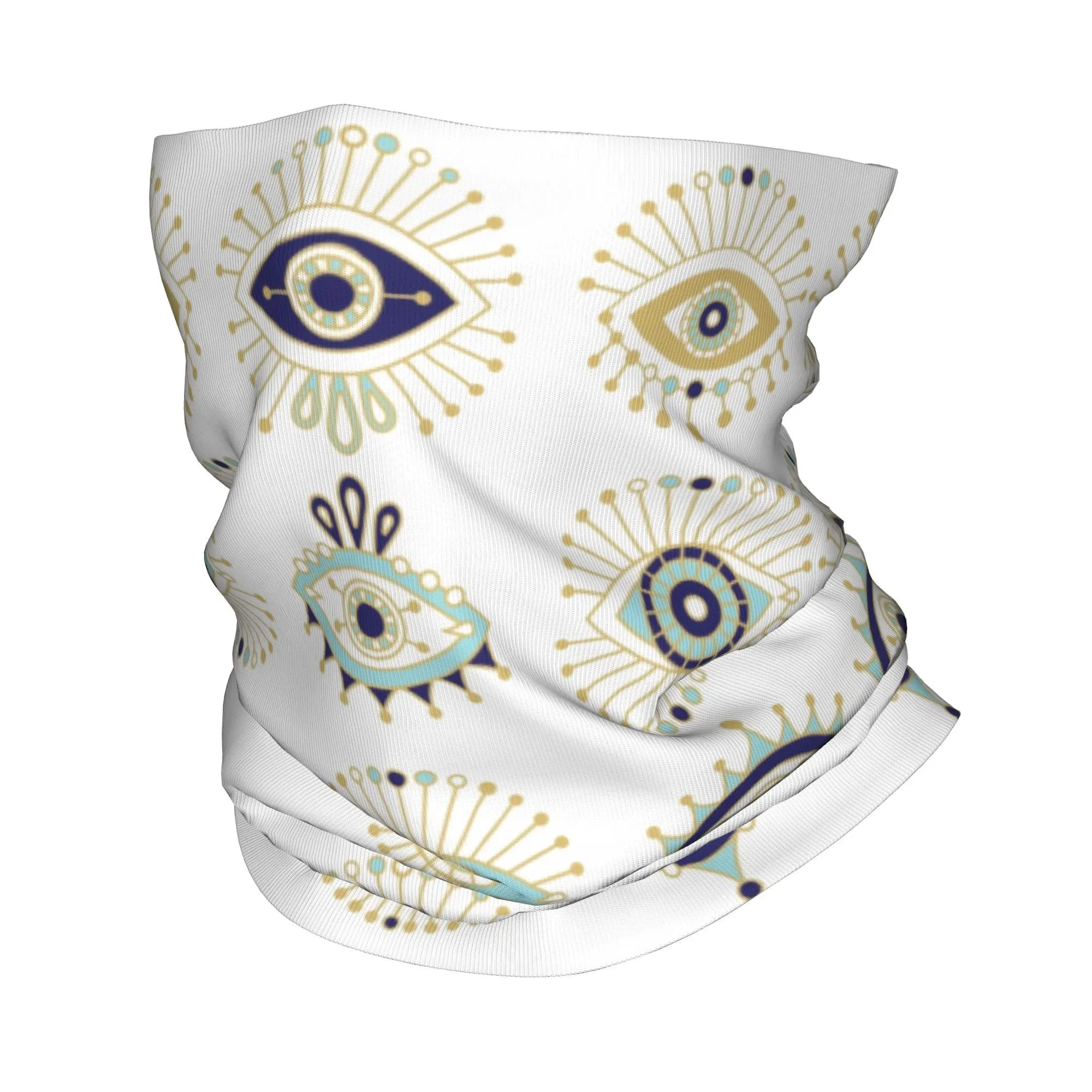 Custom Turkish Evil Eye Collection On White Bandana  Neck   Wrap Face Scarf for Ski Nazar Amulet Hamsa Bohemian Gaiter Headband