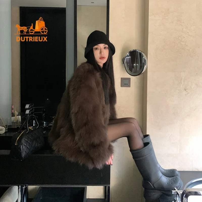 겨울 여성용 중간 길이 정품 여우털 코트, 100% 진짜 여우털, 오피스 파티 스키 패션 따뜻한 털 칼라 여성용 털 재킷