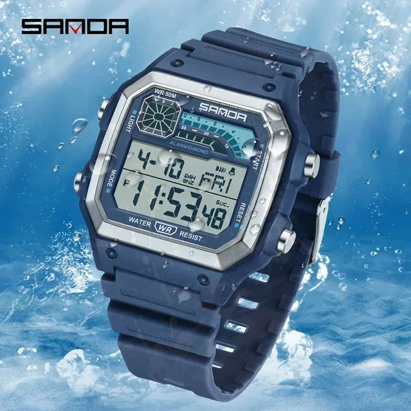 SANDA Top Outdoor Sport Cronografo elettronico Orologio da uomo Multifunzione 50M Impermeabile LED Digitale Adolescenti Orologi da polso da uomo