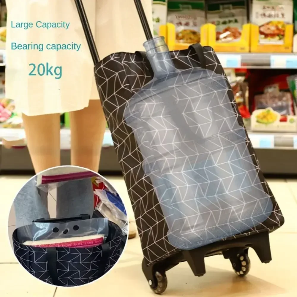 1PC Outdoor Picnic Pull Trolley Portable Folding Shopping Cart with Wheels Retractable Waterproof Grocery Vegtable Organizer Bag