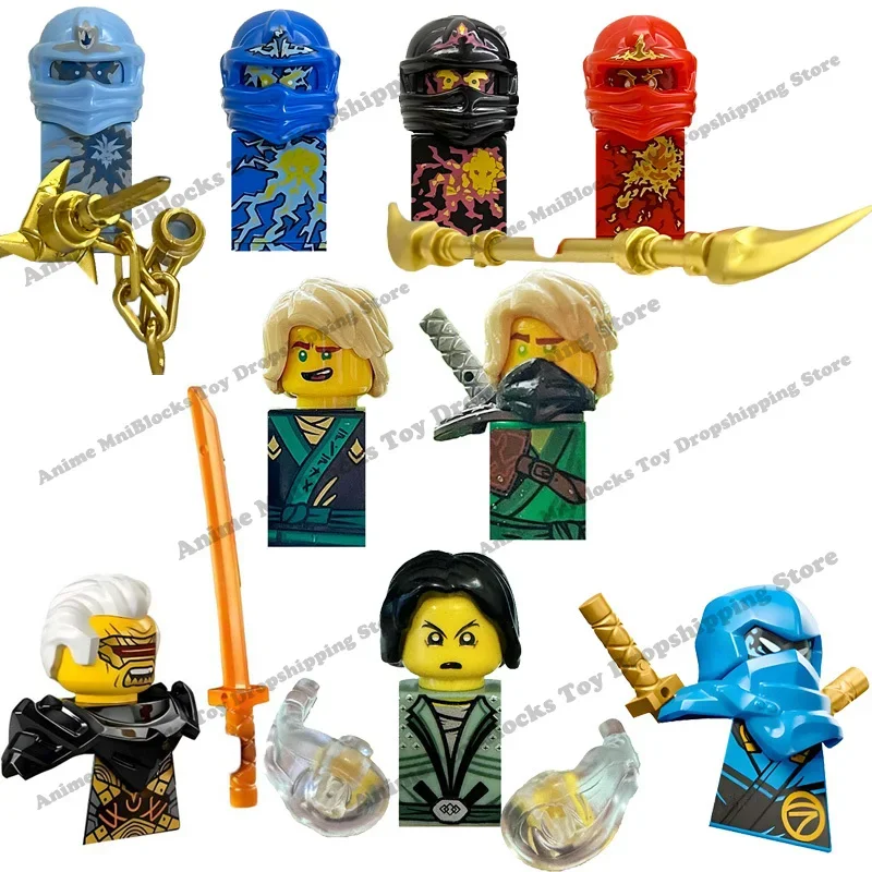 Bloques de construcción de figuras de acción, juguetes de ensamblaje, Kai Jay Cole Nya Shinobi Morro Anime Figs Bricks Dolls Garmadon Lloyd