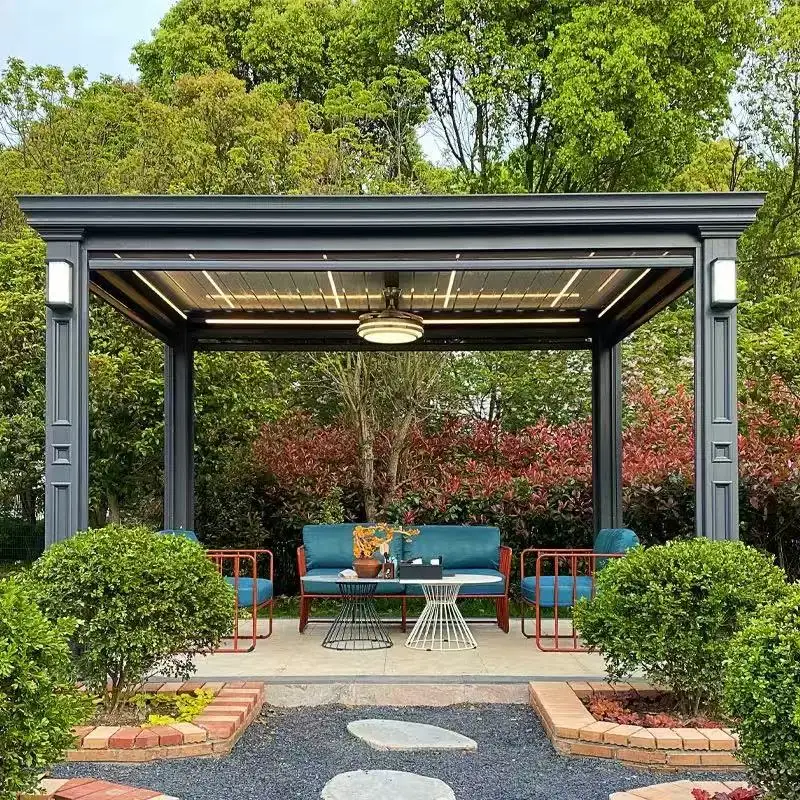 Louvered Aluminum Pergola with Powder Coated Finish Eco-Friendly Outdoor Motorized Structure