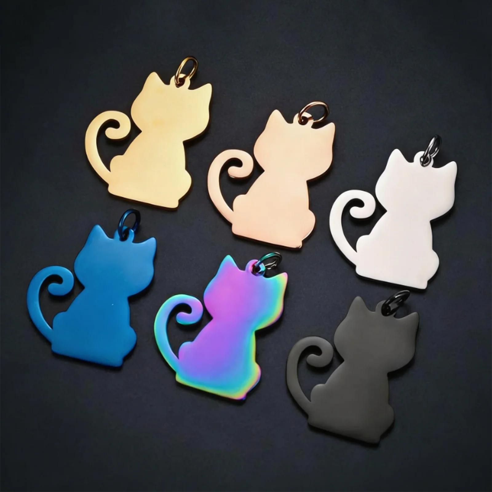 10Pcs Cat Shape Id Dog Tags Name Tags Mirror Polish Stainless Steel Cat Pet Collar Pendant Blank Nameplate Pet Accessories