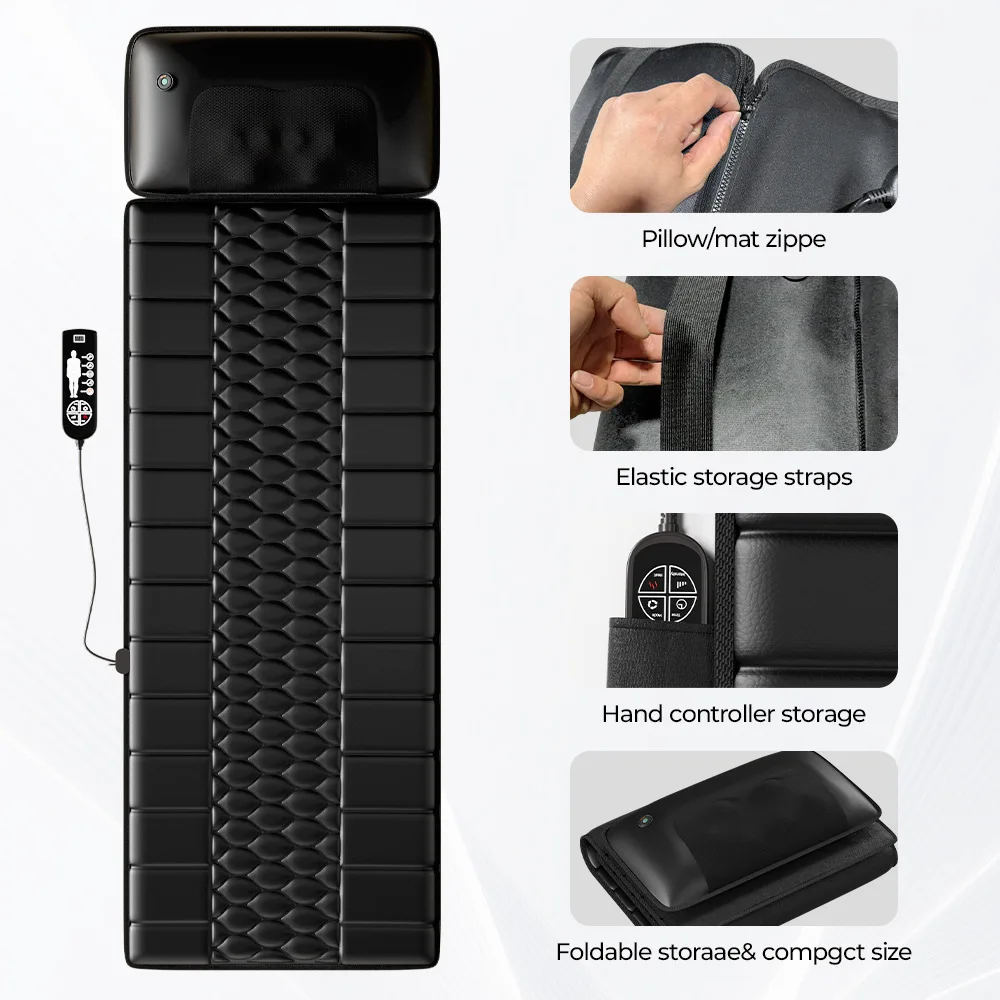 Hot-press black leather four-in-one detachable massage mattress with airbag and heat therapy