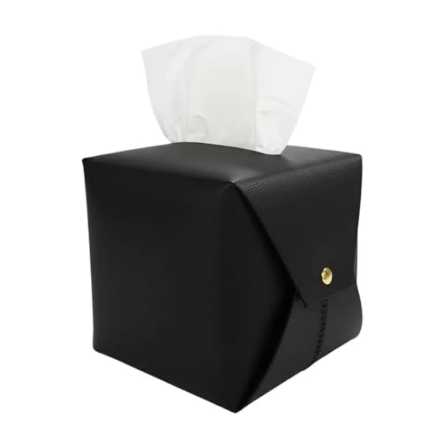 

Tissue Box Cover Square, Leather Tissue Holder Organizer with Side Openings for Bathroom, Vanity, Tabletop, Office