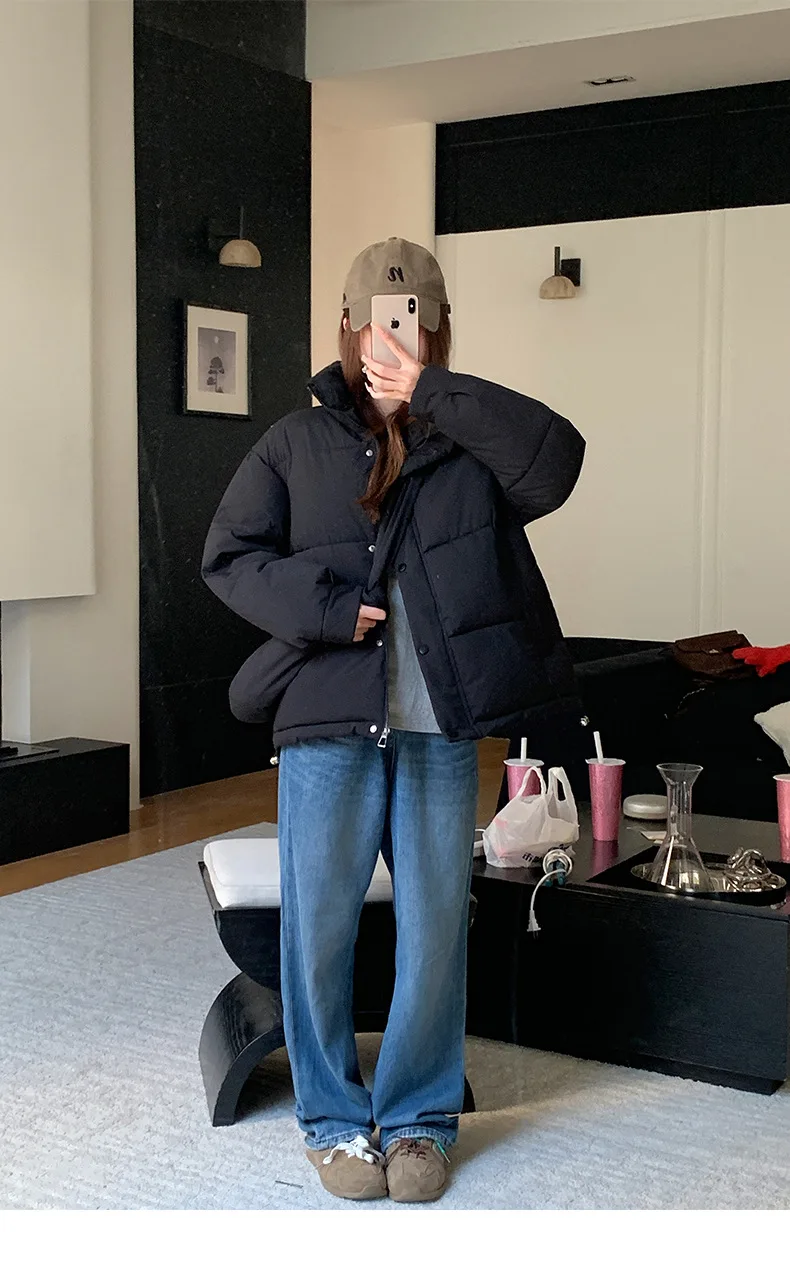 2025 New Korean Winter Women's Down Cotton Jacket Short Cotton Padded Outerwear Stand Collar Ladies Winter Parkas