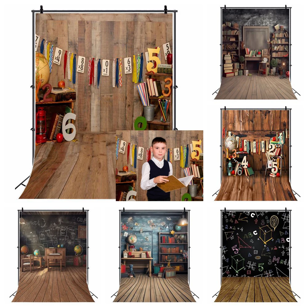 Back to School Wooden Board Bookshelf Portrait Backdrops Library Study Room Decor Photocall Photography Background Photo Studio