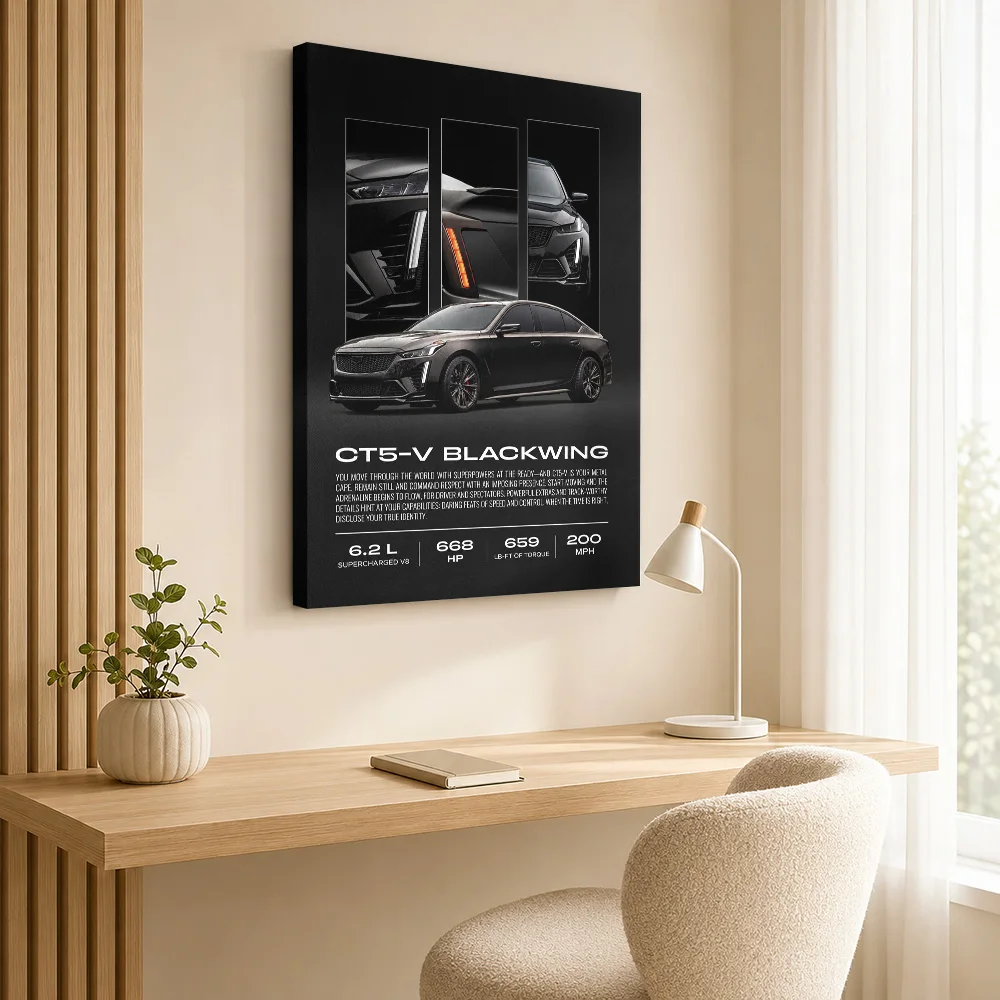 American CT5-V Blackwing Black Sports Sedan Canvas Posters Sleek Wall Art With Customized Photo For Man Cave Ideal Driver Gift