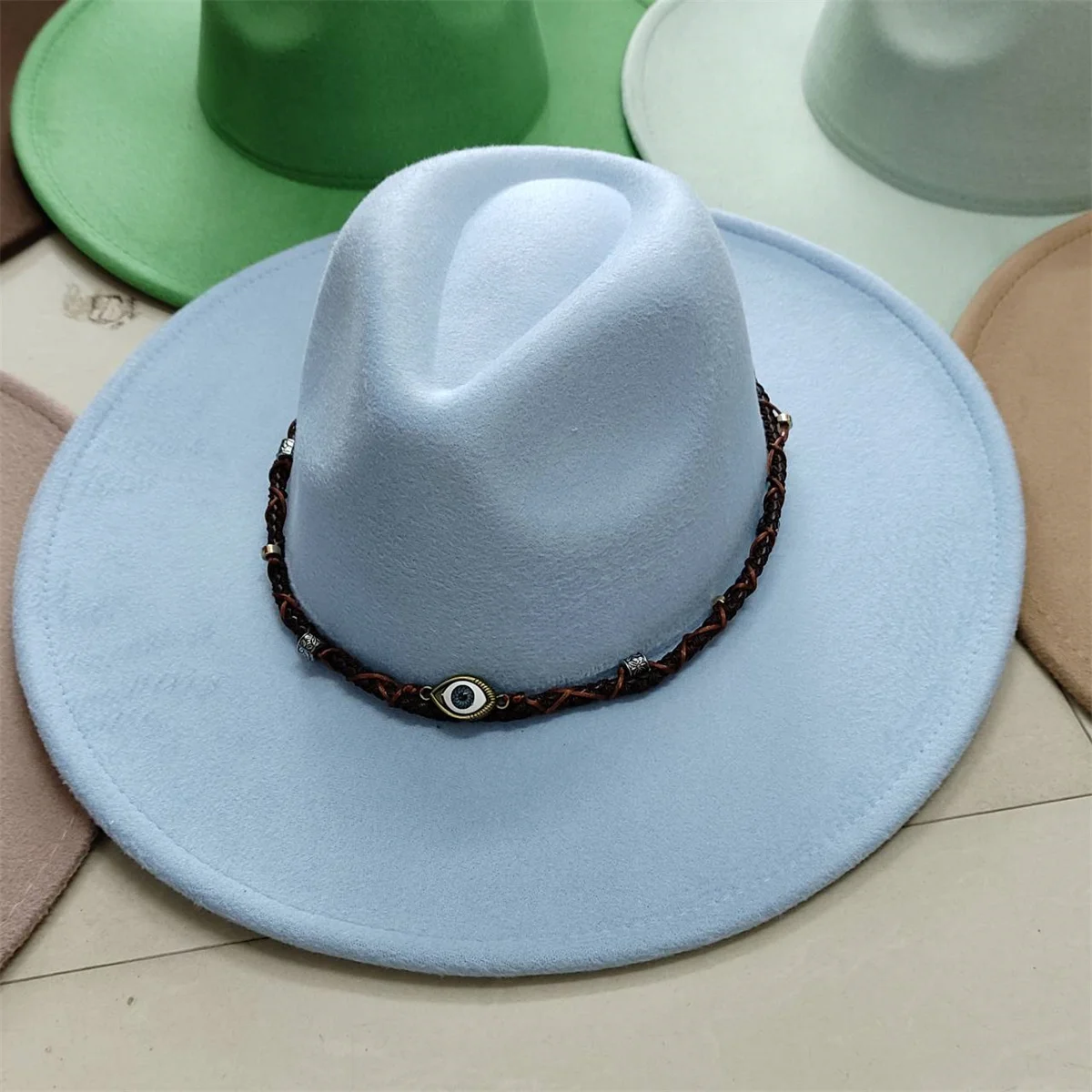 2023 Fashion Felt Fedora Hat For Men Women Vintage Style Hat Eye Strap Accessories Panama Jazz Big Brim Hat Wholesale