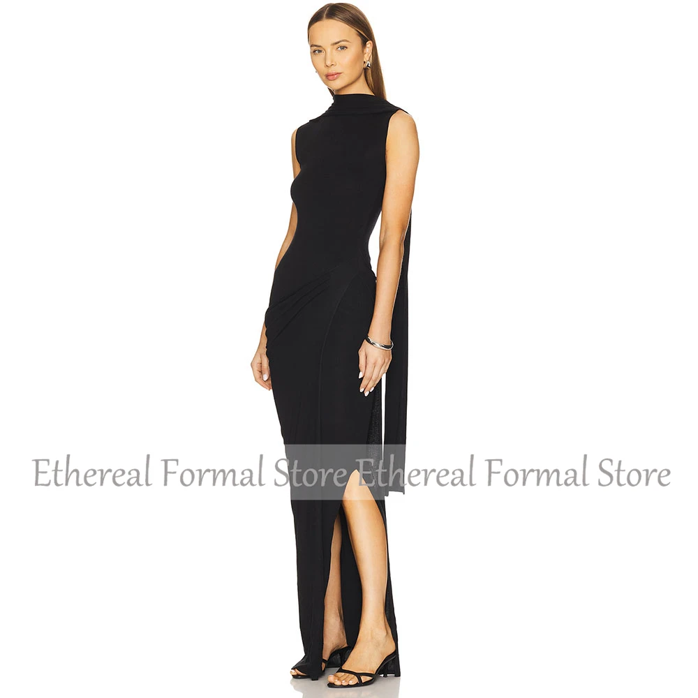Elegant Black Evening Dress  O Neck Mermaid Women's Evening Gown  Sleeveless  Side Slit Long Formal Party Dress2025