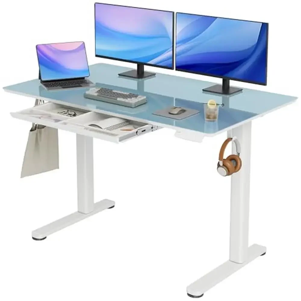 Electric Glass Standing Desk with Drawers Adjustable Height Storage 48