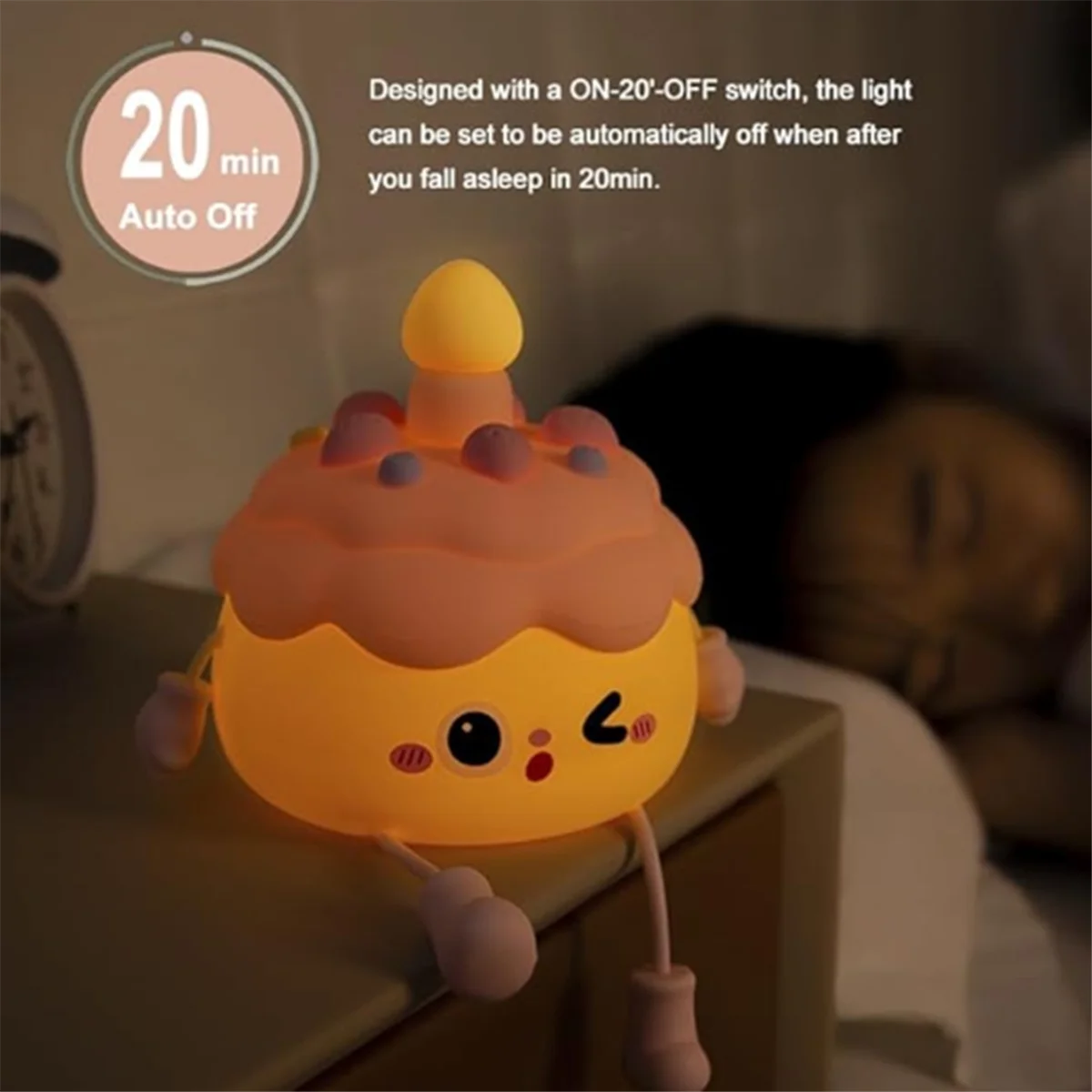 ABLQ Cute Birthday Cake Night Lamp USB Rechargeable Sleep Lamp 2 Levels of Brightness Adjustment for Night Light