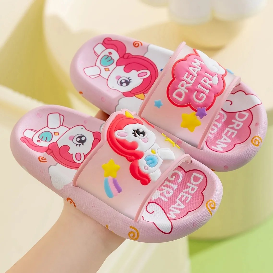 

Cute Cartoon Unicorn Kids Slippers for Girls Non-Slip Pink Children's Slides Indoor Outdoor Summer Sandals