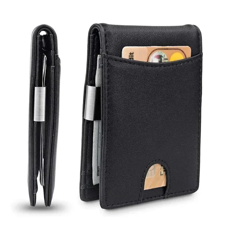 Men's Wallet  Credit Card Wallet RFID Protection Simple Ultra-thin PU Small Money Clip