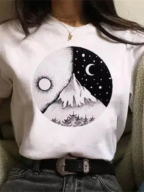 Maycaur Neue Lustige Print T Shirt Frauen Weiß und Schwarz Shirts Mode Rundhals Kurzarm T-Shirt Sommer Tees Casual Top